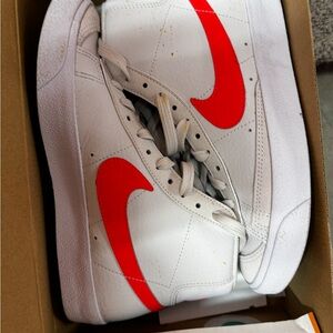 Nike White Sneakers with Red Swoosh